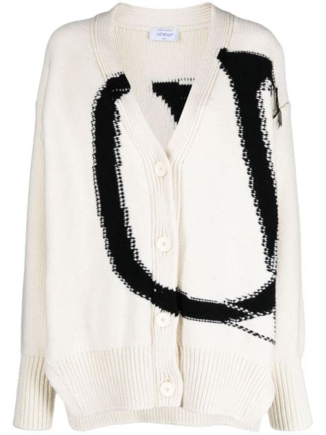 Intarsia wool cardigan in white 